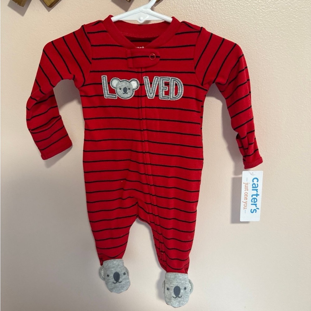 Carter's Cozy Red and Gray Koala Footie One Piece